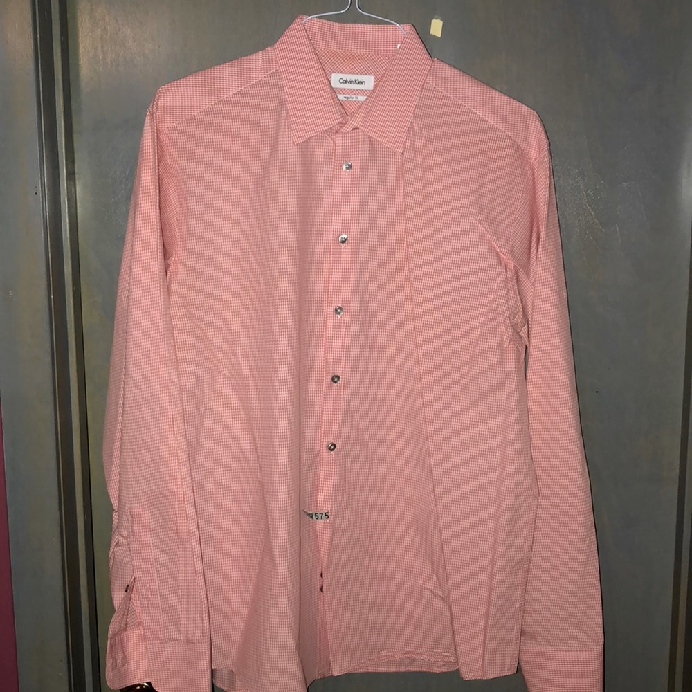 Calvin Klein Light Salmon Check Button Down